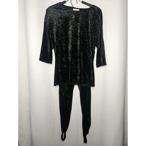 Vintage 90s My Michelle Black Velvet 3/4 Sleeve Shirt Stirrup Leggings Set - Picture 1 of 8